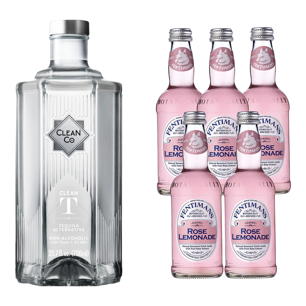 Clean Co Non-Alcoholic Tequila Alternative 700ml Bottle - | with Premium Quality Fentimans Botanically Brewed Rose Lemonade Sparkling Soda