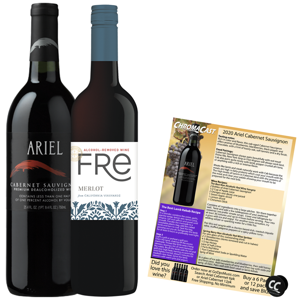 Non Alcoholic Wine 2 Pack Ariel Cabernet Sauvignon and Fre Merlot Business & Holiday Gift Ideas Sampler Pack - GoDpsMusic