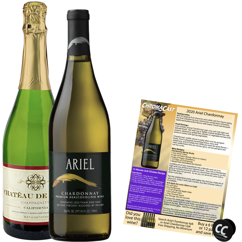 Non Alcoholic Wine 2 Pack Ariel Chardonnay and Chateau de Fleur Champagne Business & Holiday Gift Ideas - GoDpsMusic