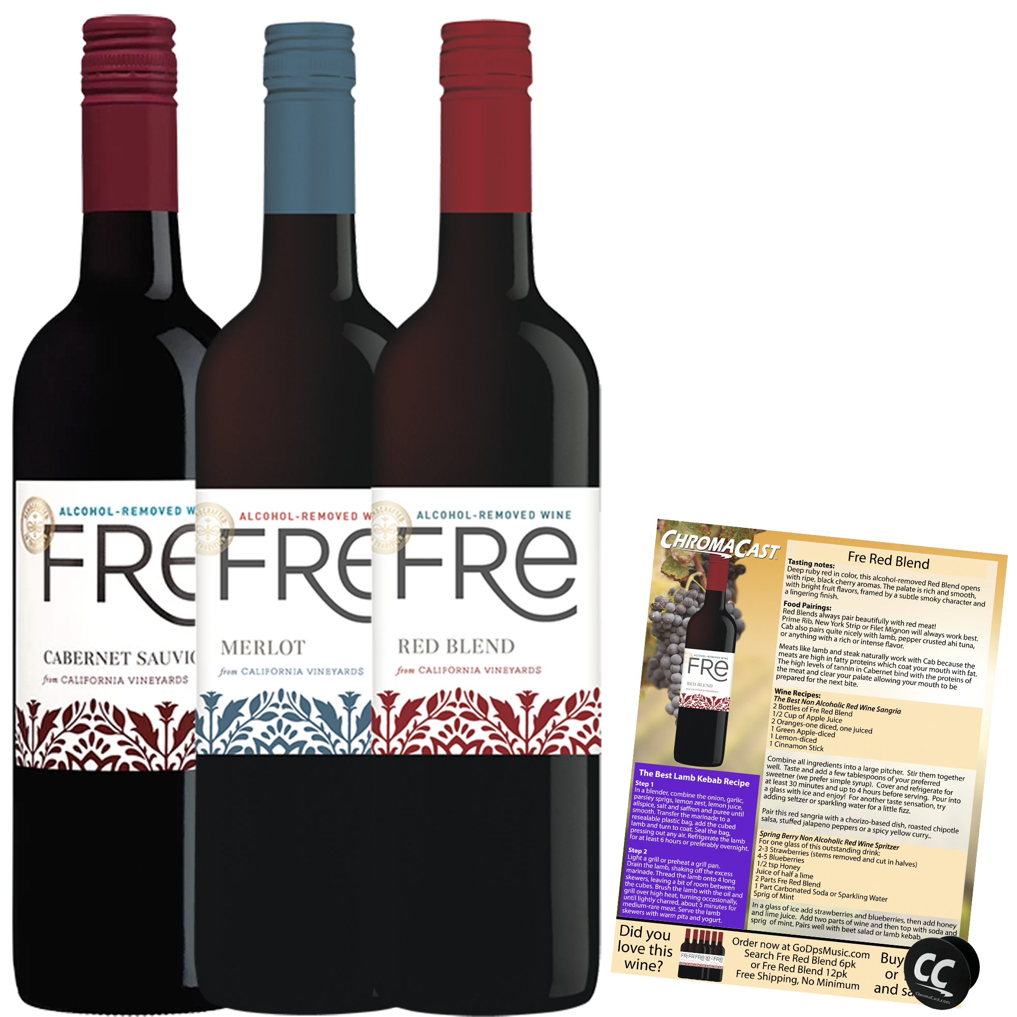 Non Alcoholic Wine 3 Pack Fre Cabernet Sauvignon Red Blend and Merlot Business Holiday Gift Ideas Sampler Pack
