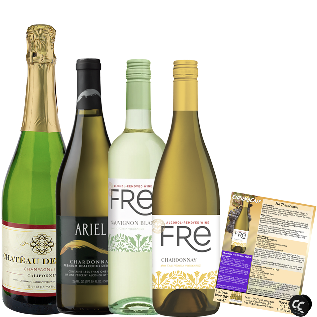 Non Alcoholic White Wine 4 Pack Chardonnay, Sauvignon Blanc and Champagne Business & Holiday Gift Ideas - GoDpsMusic