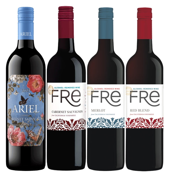 Non Alcoholic Wine 4 Pack Ariel and Fre Cabernet, Red Blend and Merlot Business & Holiday Gift Ideas Sampler Pack