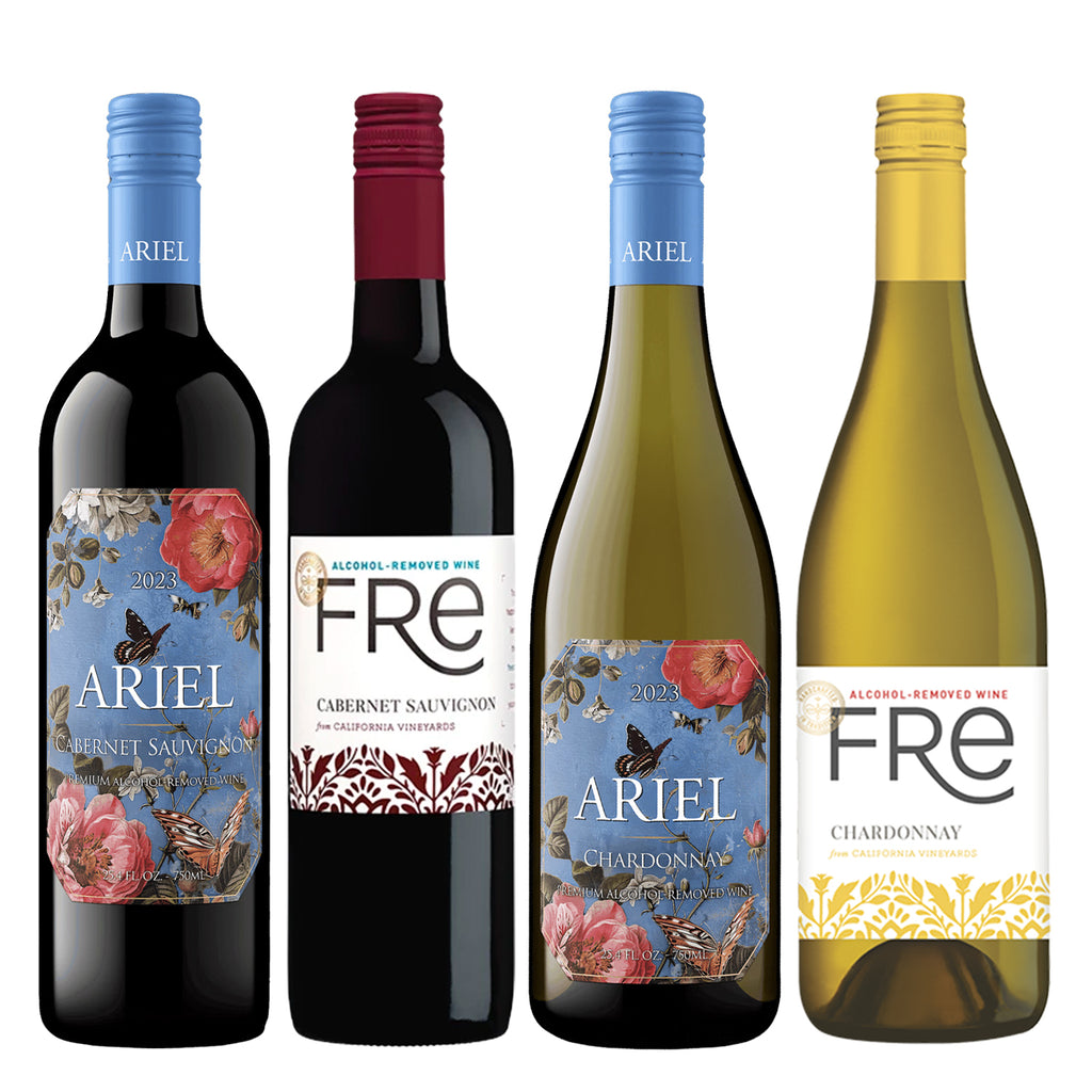 Non Alcoholic Wine 4 Pack Ariel Chardonnay, Cabernet, Fre Chardonnay and Cabernet Sauvignon Business & Holiday Gift Ideas Sampler Pack