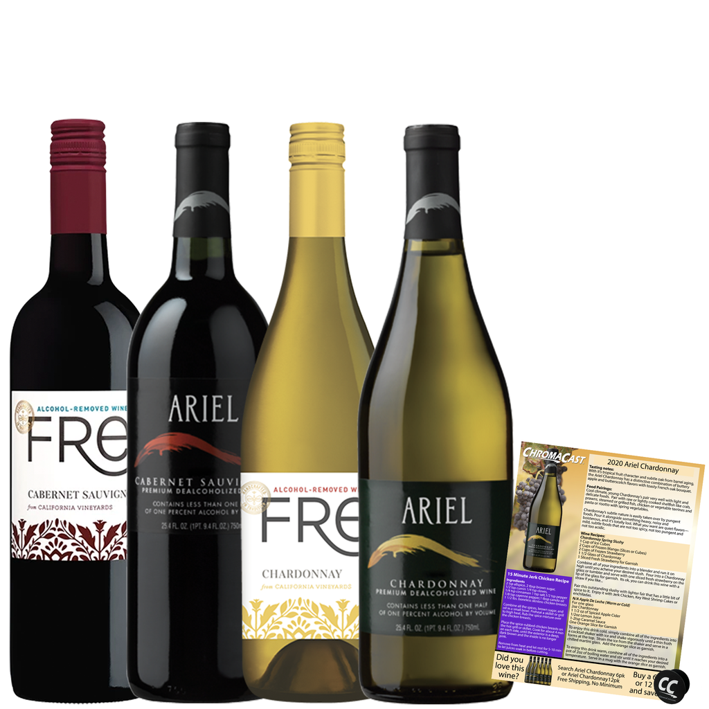 Non Alcoholic Wine 4 Pack Ariel Chardonnay, Cabernet, Fre Chardonnay and Cabernet Sauvignon Business & Holiday Gift Ideas Sampler Pack - GoDpsMusic