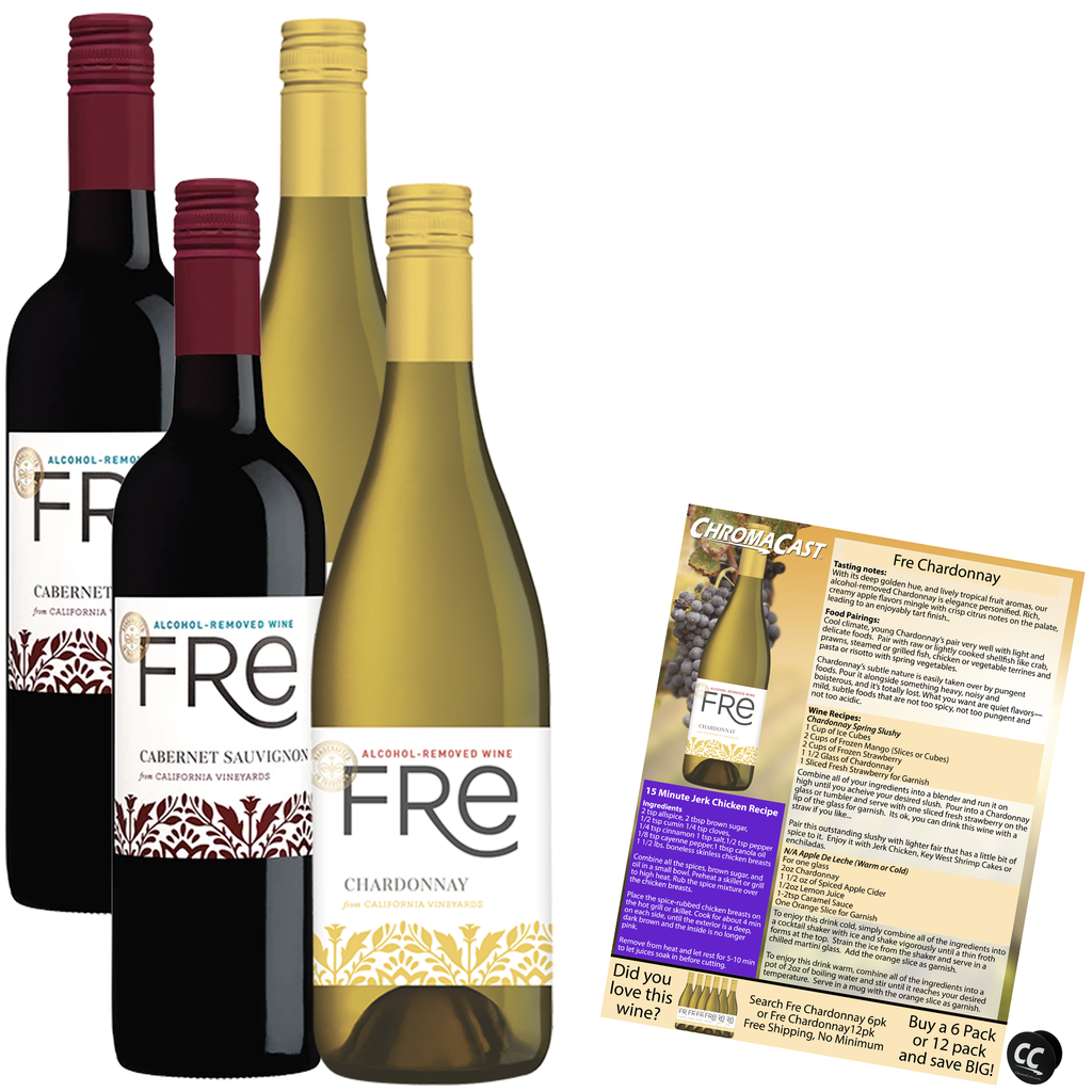 Non Alcoholic Wine 4 Pack Fre Chardonnay and Cabernet Sauvignon Business & Holiday Gift Ideas Sampler Pack - GoDpsMusic