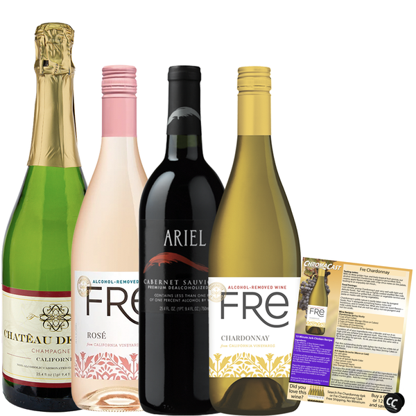 Non Alcoholic Wine 4 Pack Ariel Cabernet Sauvignon, Chateau De Fleur Champagne, Fre Rose and Chardonnay Business & Holiday Gift Ideas Sampler Pack - GoDpsMusic