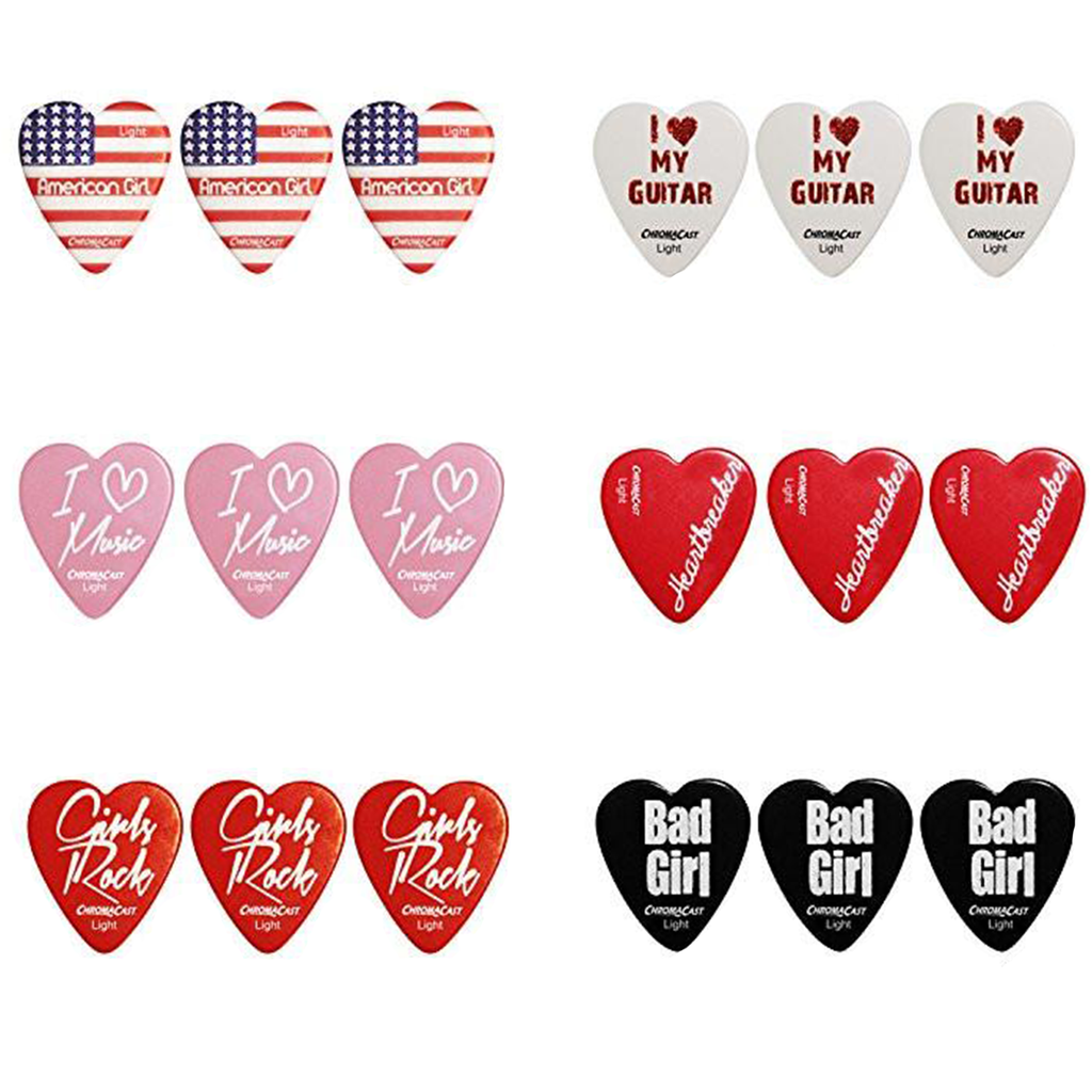 ChromaCast Heart Guitar Picks 18 Pack Light Gauge Assorted