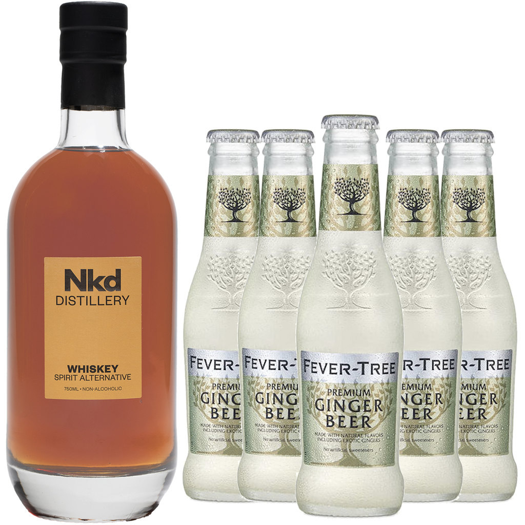 Nkd Distillery Whiskey with Fever Tree Ginger Beer Pack Alternative Premium Non-Alcoholic Spirit - Zero Alcohol - Perfect Bourbon & Coke or Manhattan Alcohol Free Substitute - GoDpsMusic