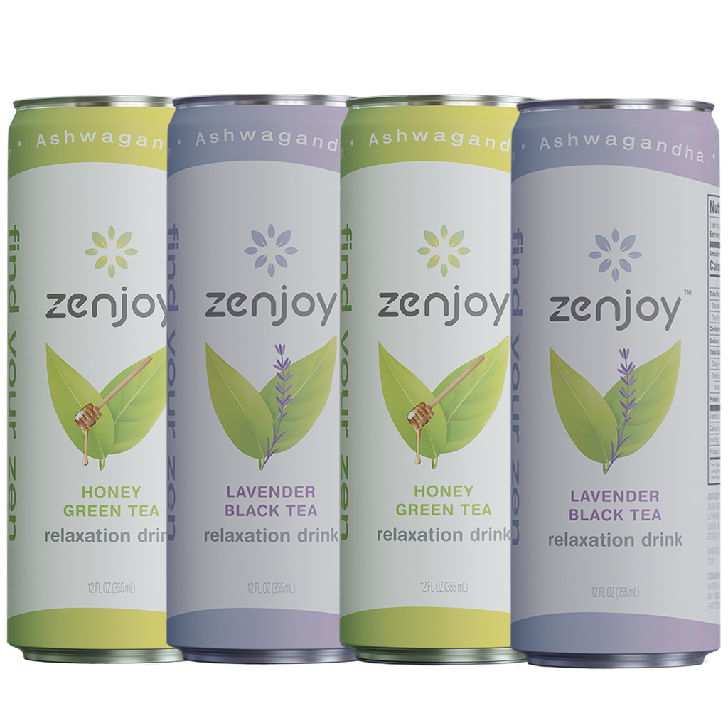 Zenjoy Lavender Black Tea & Honey Green Tea Mixed 4 Pack - Calming Drink with Ashwagan-dha & Lemon Balm - Non-Alcoholic Beverage Infused with L-Theanine for Anxiety Relief and Enhanced Focus - 12oz Cans - GoDpsMusic