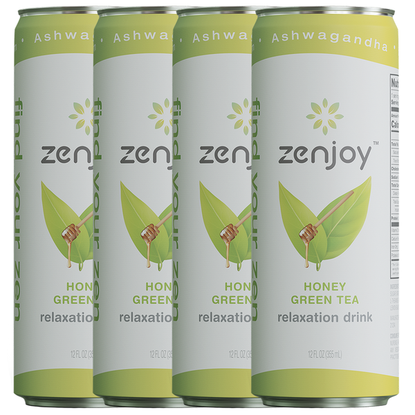 Zenjoy Honey Green Tea Relaxation Drink with Ashwagandha & Lemon Balm - Non-Alcoholic Beverage Infused with L-Theanine for Anxiety Relief and Enhanced Focus - 12oz Cans - GoDpsMusic