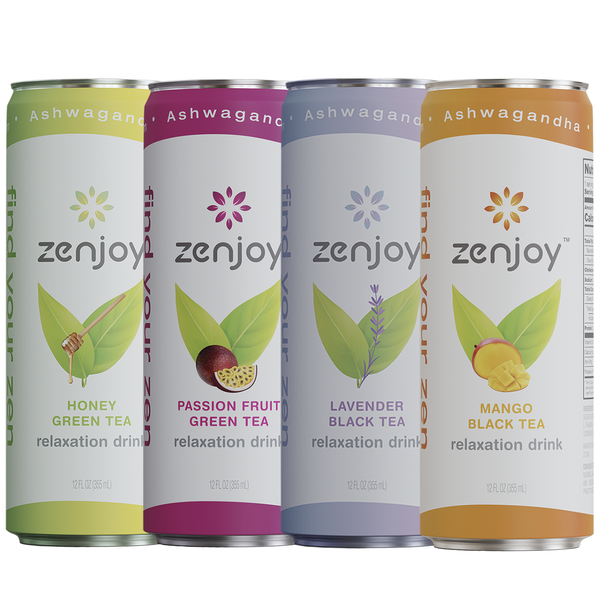 Zenjoy Black and Green Tea Relaxation Drink Mixed Pack with Ashwagandha & Lemon Balm - Non-Alcoholic Beverage Infused with L-Theanine for Anxiety Relief and Enhanced Focus - 12oz Cans - GoDpsMusic