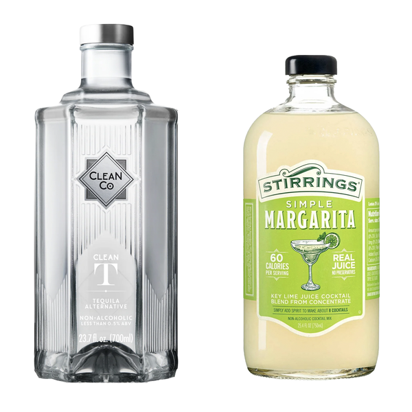 Clean Co Non-Alcoholic Tequila Alternative 700ml Bottle - | with Premium Quality Stirrings Simple Margarita Cocktail Mix 750ml Bottles