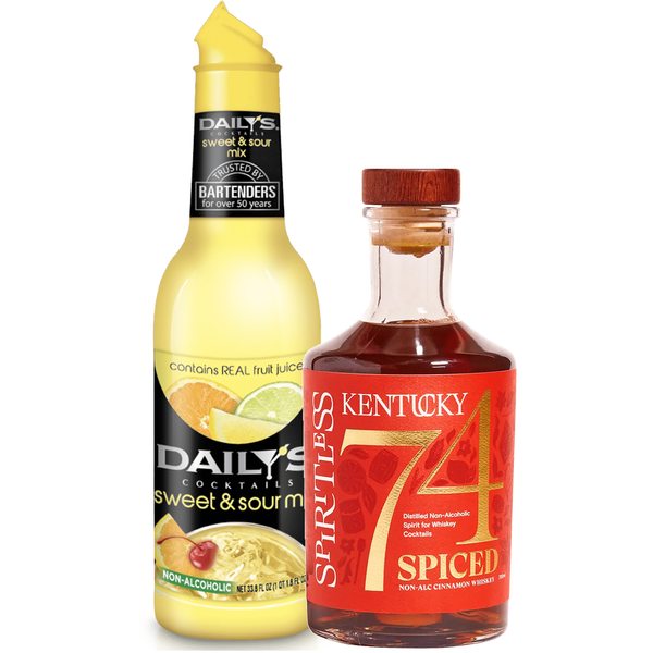 Spiritless Kentucky 74 Spiced Distilled Non-Alcoholic Cinnamon Whiskey Bundle with Daily's Sour Mix - Spicy Whiskey Sour - Premium Zero-Proof Bourbon Liquor Spirits for a Refreshing Experience - GoDpsMusic