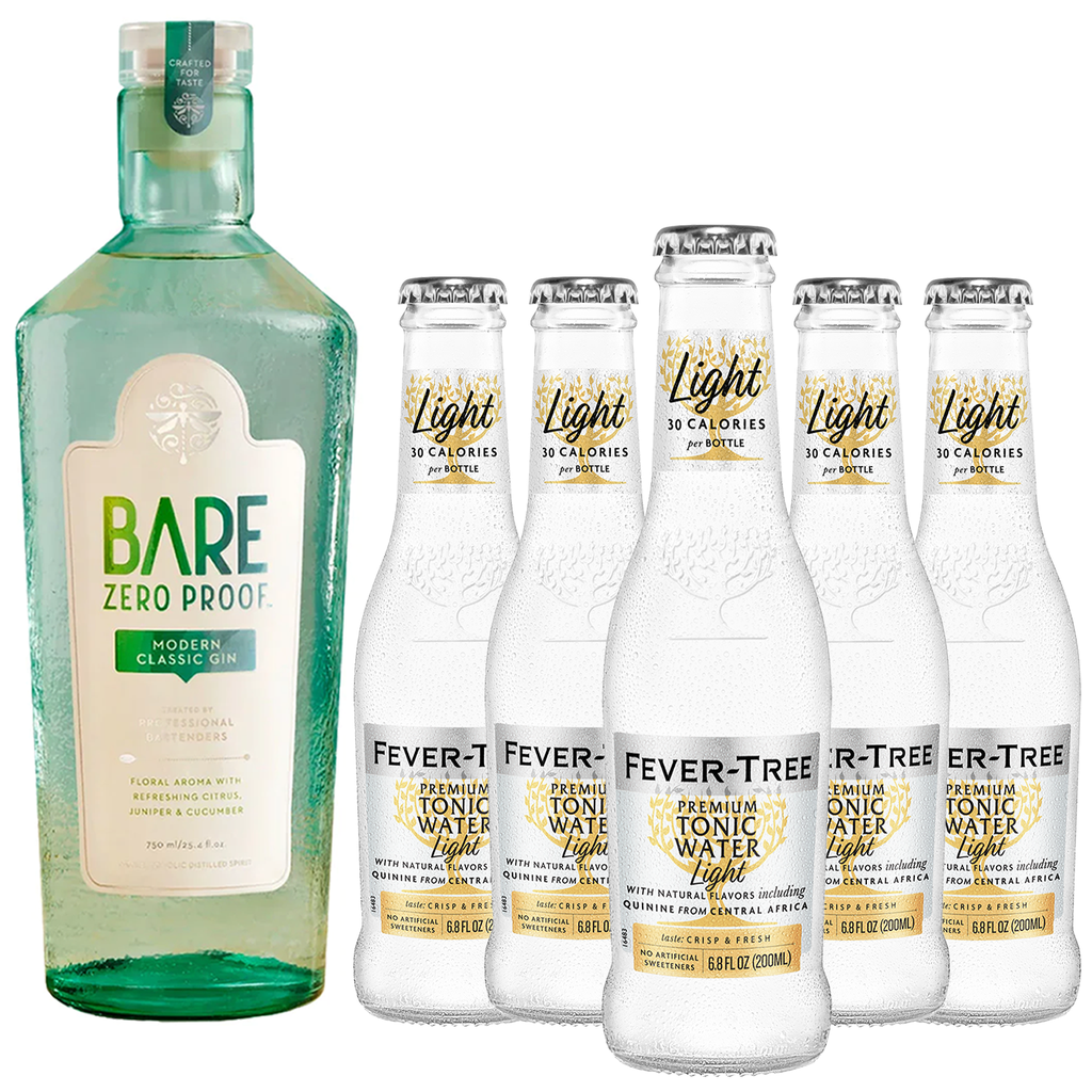 Bare Zero Proof Modern Classic Non-Alcoholic Gin Bundle with Fever Tree Light Tonic Water Mix - Premium Zero-Proof Liquor Spirits for a Refreshing Experience - GoDpsMusic