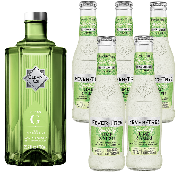 Clean Co Non-Alcoholic Gin Alternative 700ml Bottle - | with Premium Quality Fever Tree Sparkling Lime and Yuzu