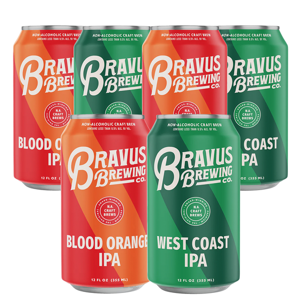 Bravus Non-Alcoholic IPA Mixed Sampler - Blood Orange IPA, West Coast IPA,- 12oz Beer Cans - GoDpsMusic