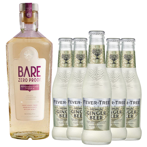 Bare Zero Proof Reposado Style Non-Alcoholic Tequila Bundle with Fever Tree Ginger Beer Mix - Premium Zero-Proof Liquor Spirits for a Refreshing Experience - GoDpsMusic