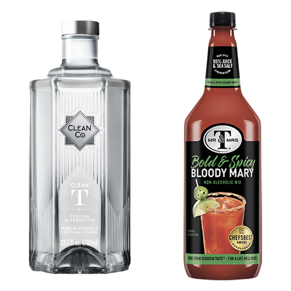 Clean Co Non-Alcoholic Tequila Alternative 700ml Bottle - | with Premium Quality Mr & Mrs T Bold & Spicy Bloody Mary Mix, 1L Bottle