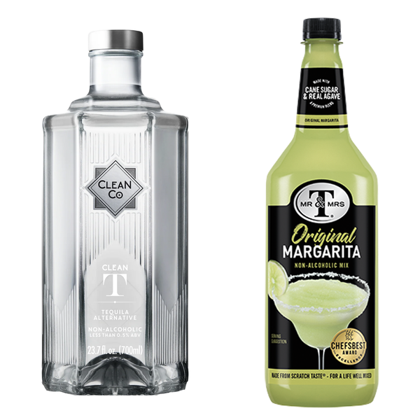 Clean Co Non-Alcoholic Tequila Alternative 700ml Bottle - | with Premium Quality Mr & Mrs T Margarita Mix, 1L Bottle