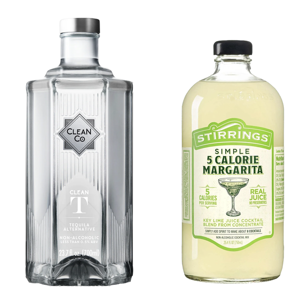 Clean Co Non-Alcoholic Tequila Alternative 700ml Bottle - | with Premium Quality Stirrings Simple 5 Calorie Margarita Cocktail Mix 750ml Bottles