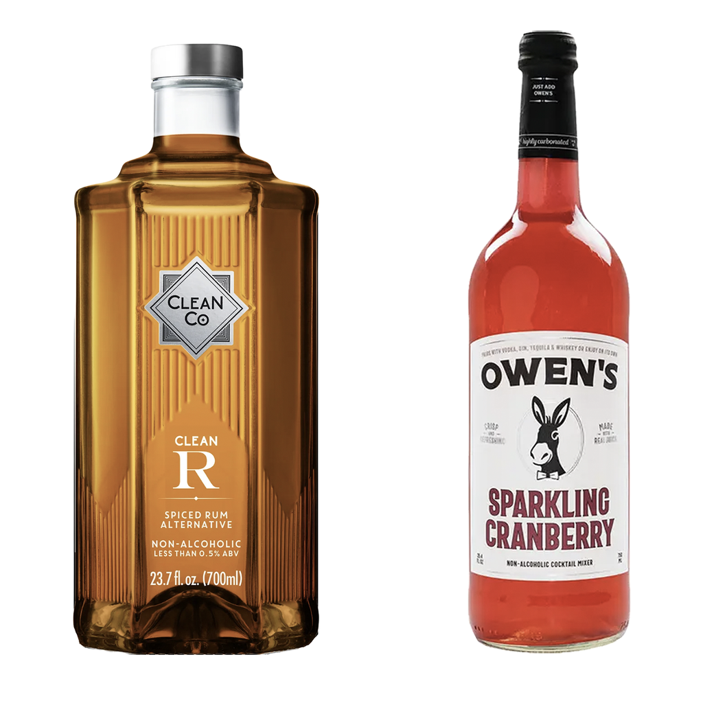 Clean Co Non-Alcoholic Rum Alternative 700ml Bottle | with Premium Quality Owens Sparkling Cranberry 750ml