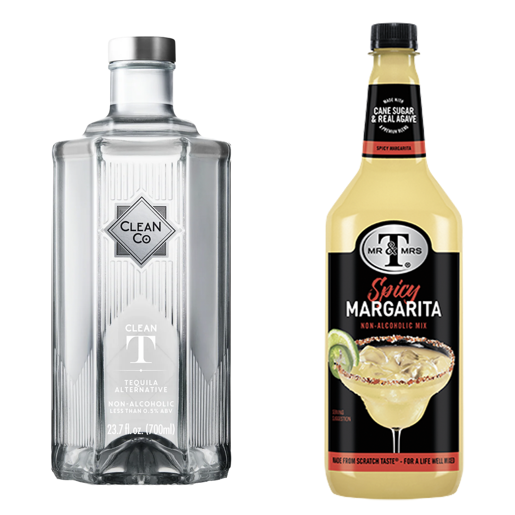 Clean Co Non-Alcoholic Tequila Alternative 700ml Bottle - | with Premium Quality Mr & Mrs T Spicy Margarita Mix, 1L Bottle