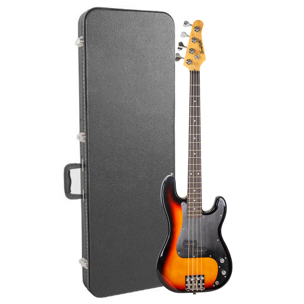 Sawtooth Americana Road Warrior Series Vintage Burst w Aluminum Pickguard Electric Bass Guitar with Hard Case