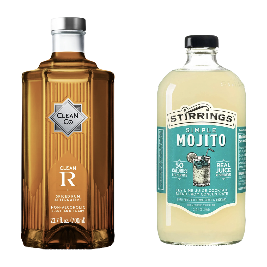 Clean Co Non-Alcoholic Rum Alternative 700ml Bottle - | with Premium Quality Stirrings Simple Mojito Cocktail Mix 750ml Bottles