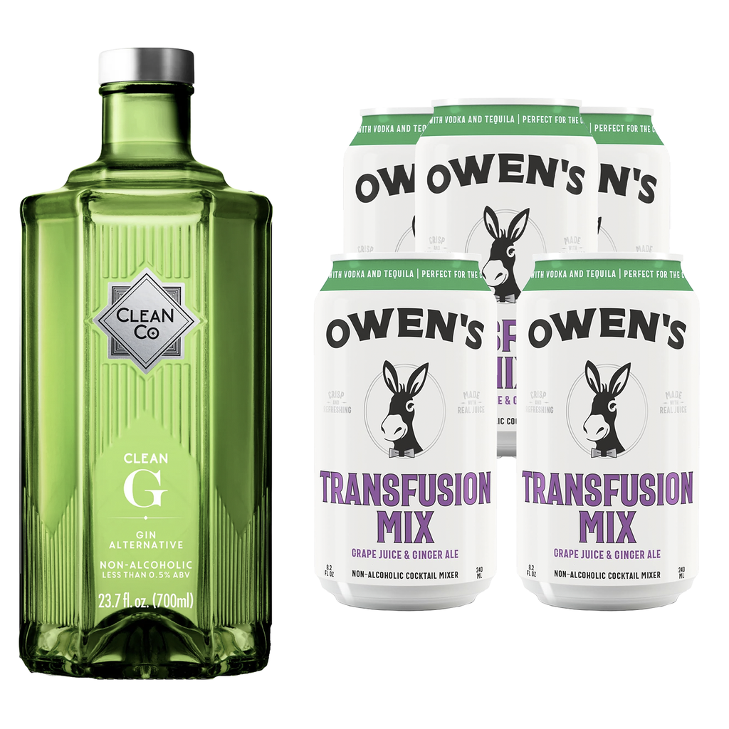 Clean Co Non-Alcoholic Gin Alternative 700ml Bottle - | with Premium Quality Owen’s Craft Mixers Transfusion Mix