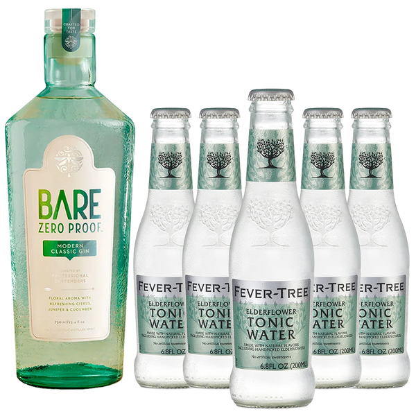 Bare Zero Proof Modern Classic Non-Alcoholic Gin Bundle with  Fever Tree Elderflower Tonic Water Mix - Premium Zero-Proof Liquor Spirits for a Refreshing Experience - GoDpsMusic