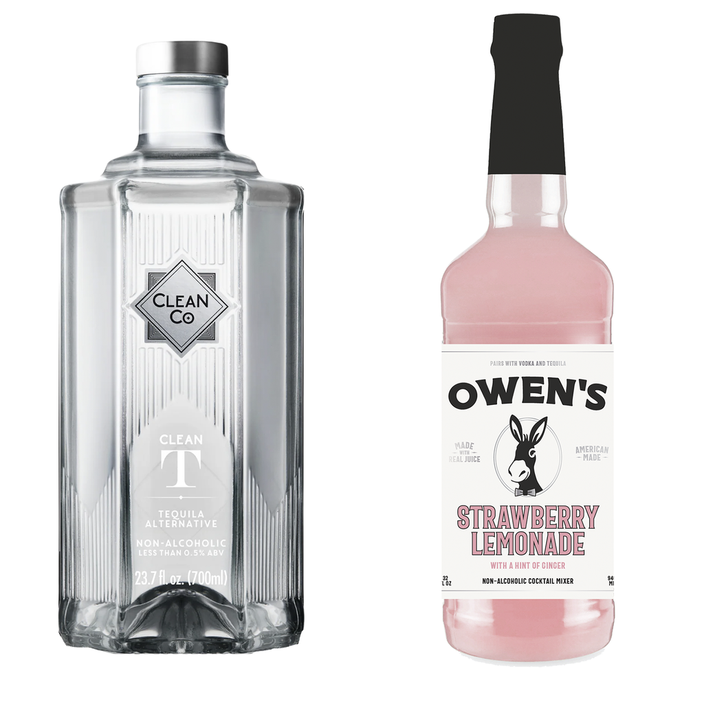 Clean Co Non-Alcoholic Tequila Alternative 700ml Bottle - | with Premium Quality Owens Strawberry Lemonade 32OZ