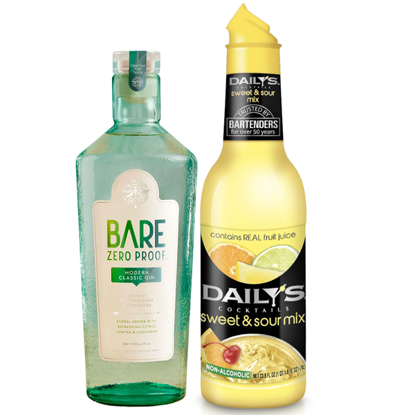 Bare Zero Proof Modern Classic Non-Alcoholic Gin Bundle with Daily's Sweet & Sour Mix - Premium Zero-Proof Liquor Spirits for a Refreshing Experience - GoDpsMusic