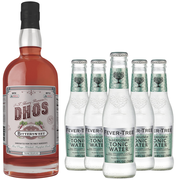 Dhōs Handcrafted Non-Alcoholic Bittersweet Liqueur Aperitif with Fever Tree Elderflower Tonic - Keto-Friendly, Zero Sugar, Zero Calories, Zero Proof - 750 ML - Perfect for Mocktails - Made in USA - GoDpsMusic