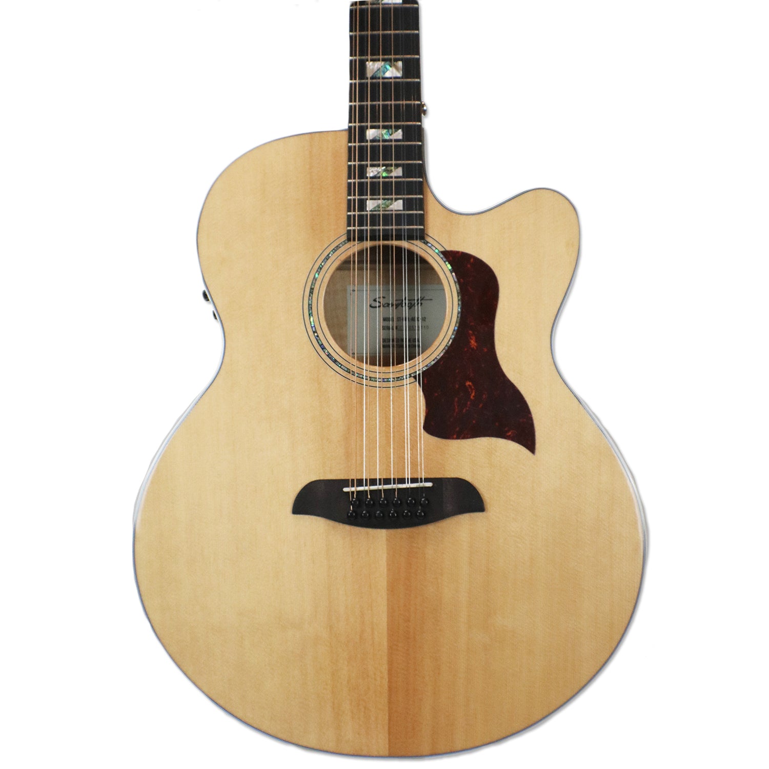 Sawtooth Solid Spruce Top Jumbo Cutaway 12 String Acoustic Electric Guitar  with Flame Maple Back and Sides