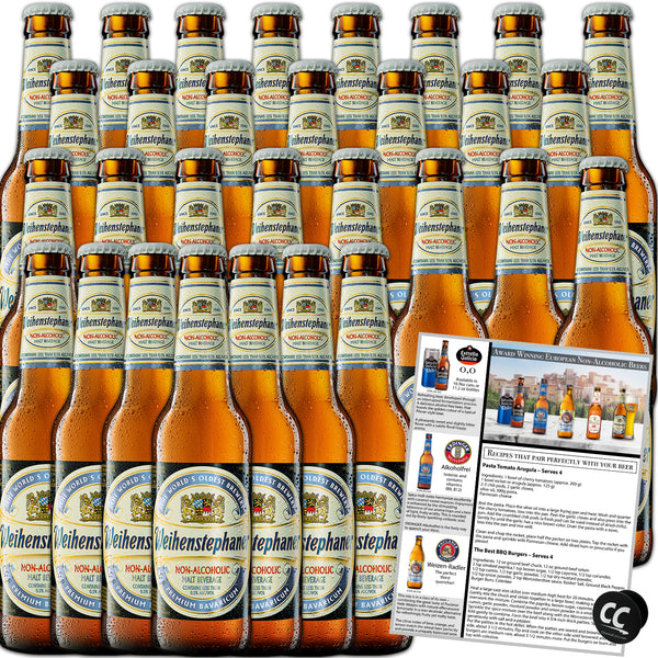 Weihenstephaner Non-Alcoholic Hefeweizen Beer 30 Pack, Made In Germany, 11.2oz/btl, includes Phone/Tablet Holder & Beer/Pairing Recipes - GoDpsMusic