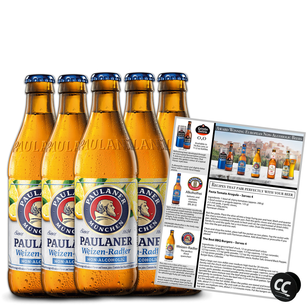 Paulaner Weizen Radler Non Alcoholic Beer 5 Pack, Award Winning Beer from Munich Germany, 11.2oz/btl - GoDpsMusic