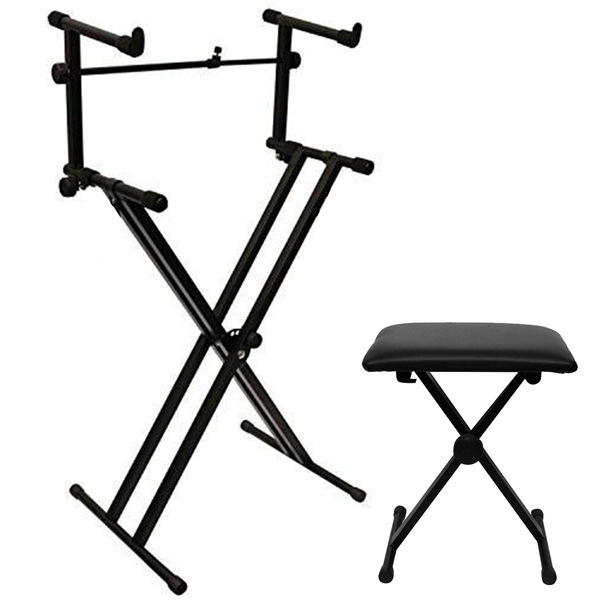 ChromaCast Double Braced Keyboard Stand and 2 Tier Adapter Bundle w Bench - GoDpsMusic