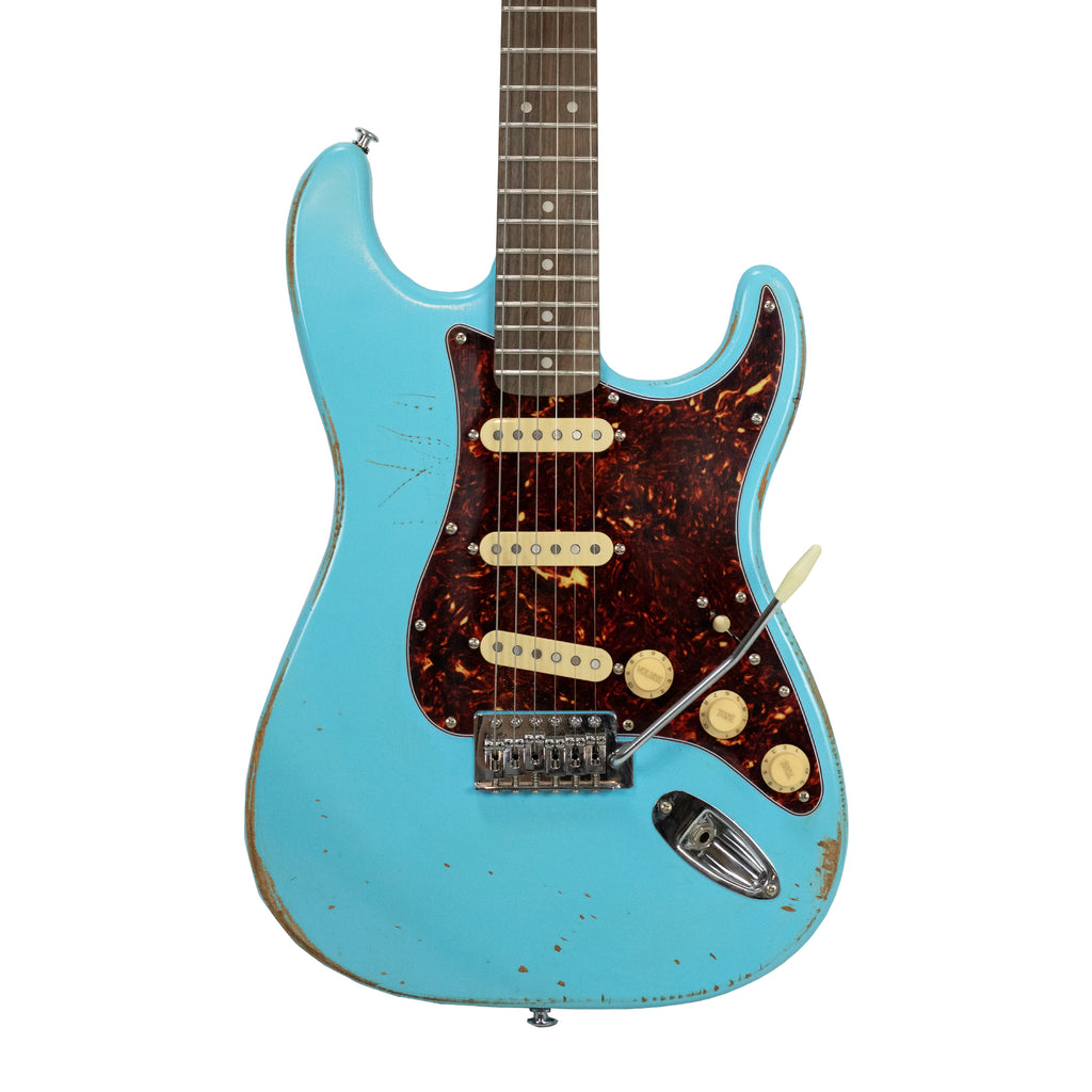 Sawtooth ES Relic Electric Guitar, Aero Blue with Tortoise Pickguard, With Pro Series Gig Bag - GoDpsMusic