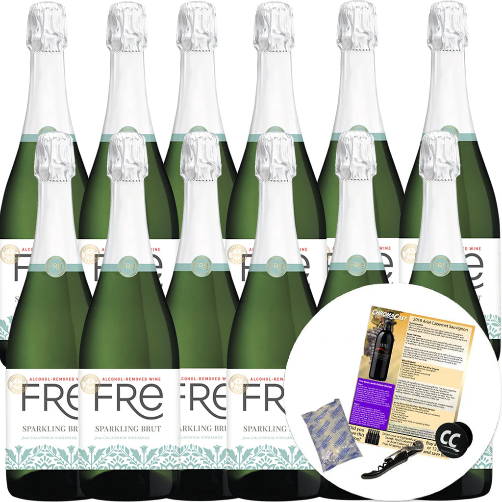 Sutter Home Fre Sparkling Brut Non-Alcoholic Champagne Experience Bundle with Ice Packs, Corkscrew, ChromaCast Pop Socket, Seasonal Wine Pairings & Recipes, 12/750ML, 12-Pack - GoDpsMusic