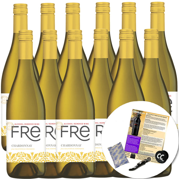Sutter Home Fre Chardonnay Non-Alcoholic White Wine Experience Bundle with Ice Packs, Corkscrew, ChromaCast Pop Socket, Seasonal Wine Pairings & Recipes, 12/750ML 12-Pack - GoDpsMusic
