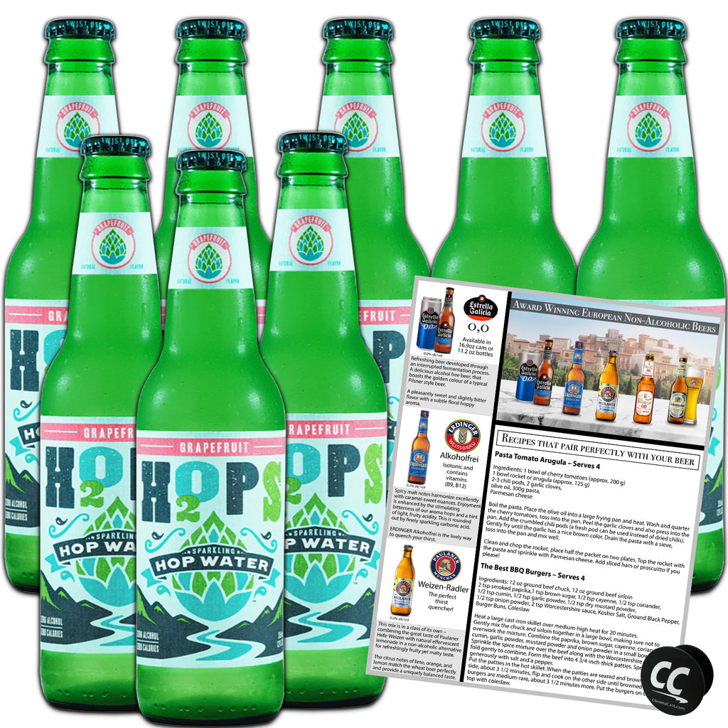 H2OPS Sparkling Hop Water 8PK- Grapefruit, 0 Alcohol, 0 Calorie, (8 Pack Glass Bottles) Craft Brewed, Premium Hops, Lightly Carbonated, Gluten Free, Unsweetened, NA Beer - GoDpsMusic