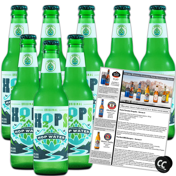 H2OPS Sparkling Hop Water 8PK - Original, 0 Alcohol, 0 Calorie, (8 12oz Glass Bottles) Craft Brewed, Premium Hops, Lightly Carbonated, Gluten Free, Unsweetened, NA Beer - GoDpsMusic