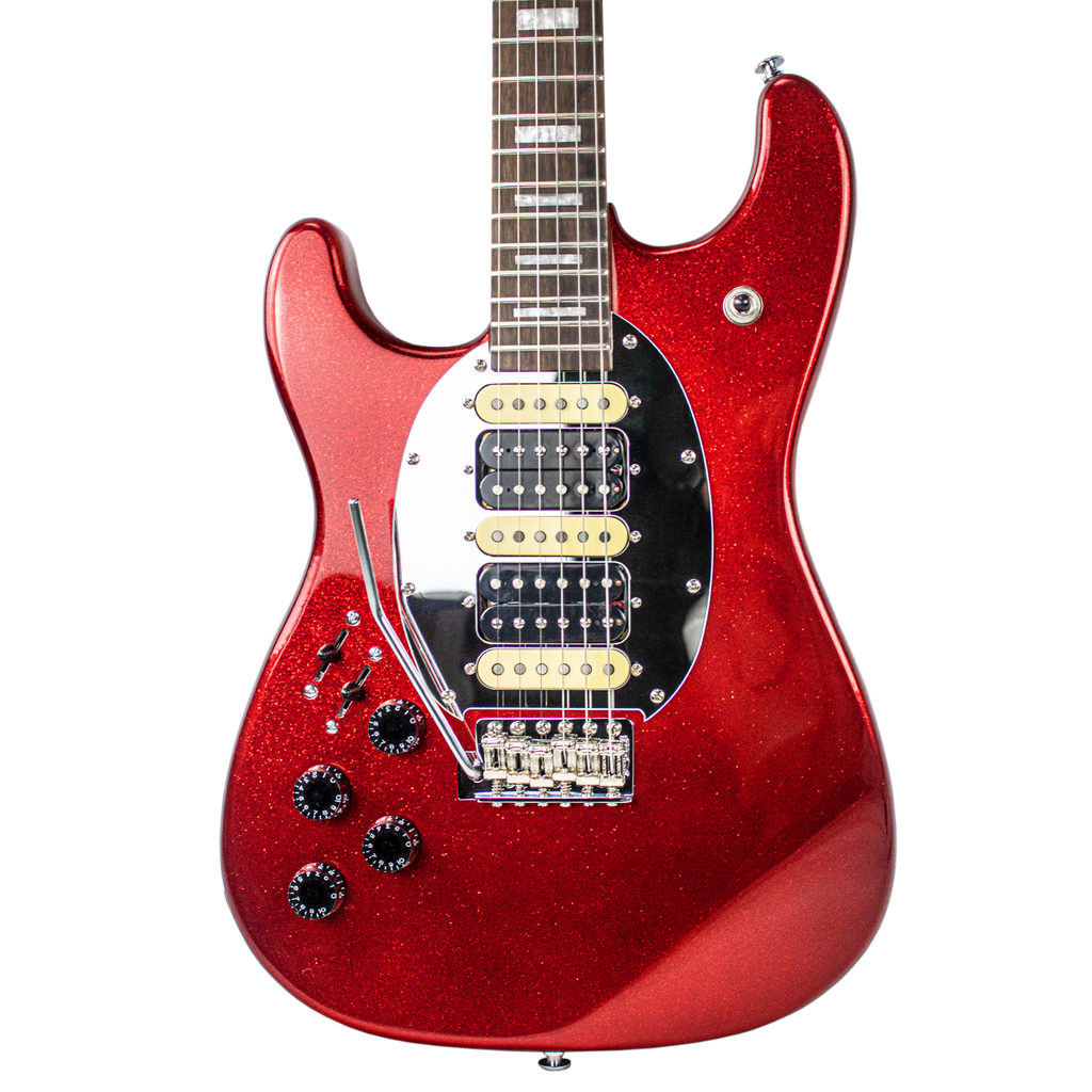 Sawtooth Left-Handed ES Hybrid Electric Guitar, Blood Red Sparkle, with Wilkinson Tremolo & ChromaCast Pro Series Gig Bag - GoDpsMusic