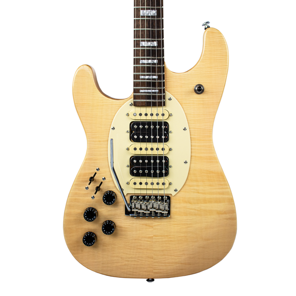 Sawtooth Left-Handed ES Hybrid Electric Guitar, Natural Flame Maple, with Wilkinson Tremolo & ChromaCast Pro Series Gig Bag - GoDpsMusic