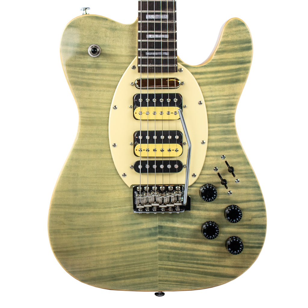 Sawtooth ET Hybrid Electric Guitar, Flame Maple Grass Stained Blue Jean, with Wilkinson Tremolo & ChromaCast Pro Series Gig Bag - GoDpsMusic