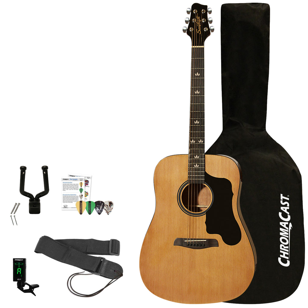Sawtooth Acoustic Guitar Beginner Bundle, Includes Tuner, Bag, Wall Hanger, Strap, Guitar Picks & Hundreds of Guitar Lessons - GoDpsMusic