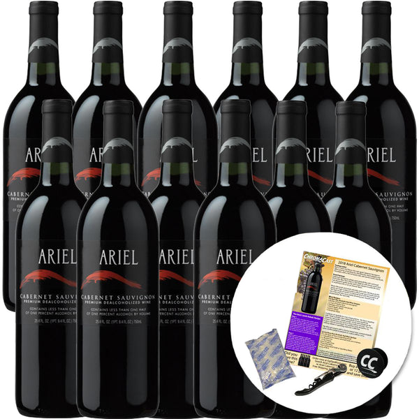 Ariel Cabernet Non-Alcoholic Red Wine Experience Bundle with Ice Packs, Cork Screw, Pop Socket, Seasonal Wine Pairings & Recipes, 12 Pack - GoDpsMusic