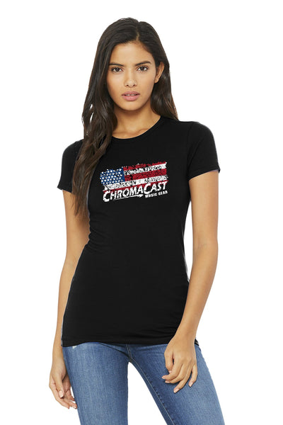 ChromaCast USA Flag Graphic Women's T-Shirt, Medium - GoDpsMusic